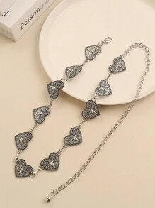 1pc Silver Tone Abstract Heart & Cute Cow Head Design Versatile Waist Chain Street Halloween Valentine's Day Valentines Summer, School Fall, Autumn, Halloween - Silver - View 2