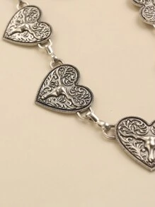 1pc Silver Tone Abstract Heart & Cute Cow Head Design Versatile Waist Chain Street Halloween Valentine's Day Valentines Summer, School Fall, Autumn, Halloween - Silver - View 3