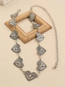 1pc Silver Tone Abstract Heart & Cute Cow Head Design Versatile Waist Chain Street Halloween Valentine's Day Valentines Summer, School Fall, Autumn, Halloween - Silver - View 1