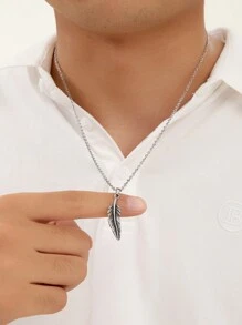 1pc Vintage Feather Punk Hip Hop Street Style Good Quality Man Fashionable Popular Stainless Steel Jewelry  Accessories Men Geometric Charm Chain Necklace For Jewelry Gift & A Stylish Look