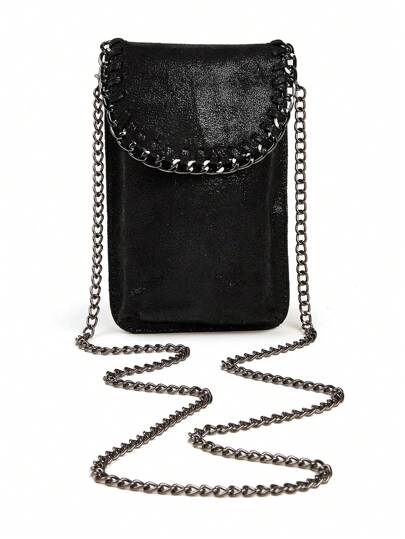 Fashionable And Unique Y2k Mobile Phone Bag With Metallic Flashing Soft Material Suitable For Women's Daily Use Such As Shopping, Dating Etc. With Rock Gothic Punk Iron Chain Wearing Rope Chain Multiple Function Shoulder Bag, 2000s Fashion Style Bag For Women , Goth