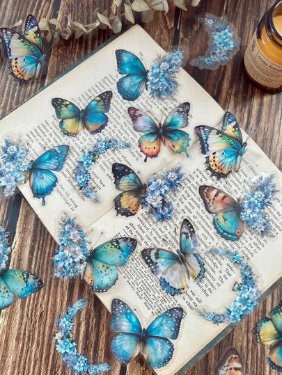 1 包/30 張蝴蝶、月亮、花朵主題防水剪貼簿貼紙,適合日記、diy 工藝品
