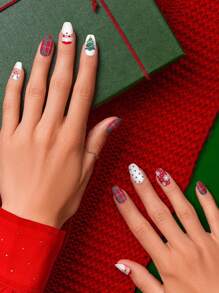 8 张圣诞自粘美甲贴纸，配 1 个指甲锉，DIY 圣诞美甲套装带模板，包括圣诞树、雪花、驯鹿等美甲用品，指甲，指甲饰物，指甲宝石 - 彩色 - 查看 2