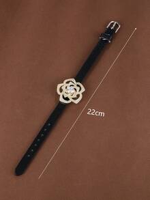 1pc Delicate Rose Shaped Copper And Cubic Zirconia Decor Bracelet Watch Strap Design - Gold - View 3