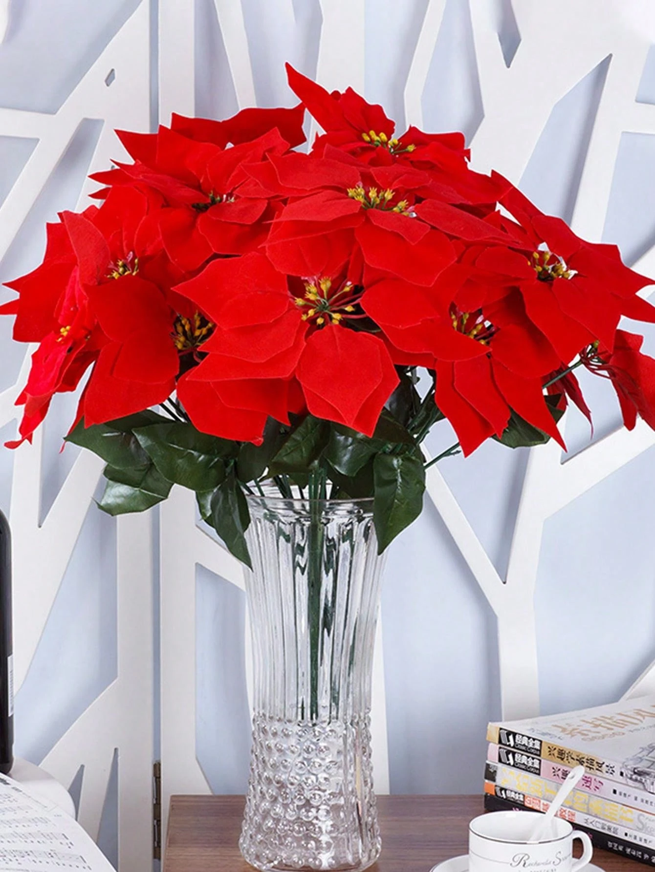 1pc Artificial Flower Poinsettia & Christmas Tree Decoration Without