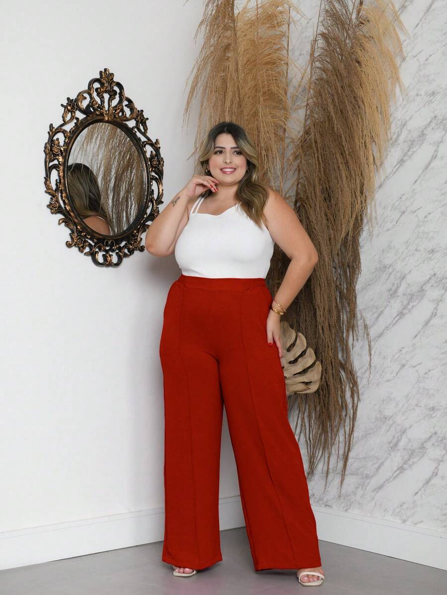 Plus Size Pants - 亮橙色 - 查看 1