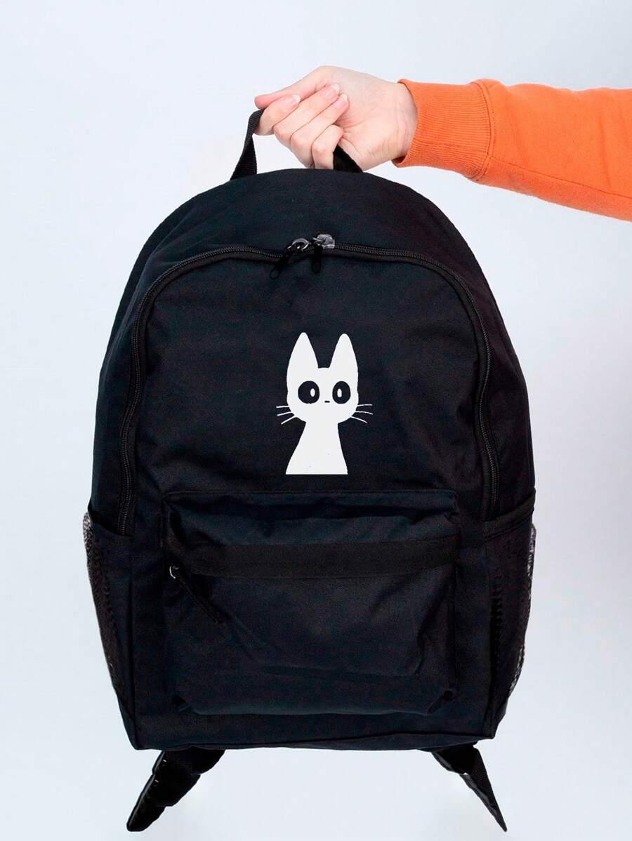 Mochila Feminina Nylon Gatos Estampada Customizada Resistente Grande Escolar Faculdade Bolsa Trabalho Viagem Mala Masculina - Verde Militar - Visão 1