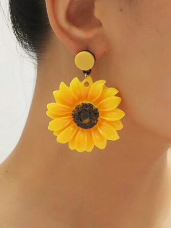 1pair Fashionable Sunflower Drop Earrings For Women For Daily Decoration Valentines