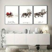 FajerminArt 3入組雪景馴鹿梅花鹿聖誕老人海報,禮品鎮藝術畫布,聖誕節牆藝術,適用於客廳家飾,不含相框 - 彩色 - 查看 7
