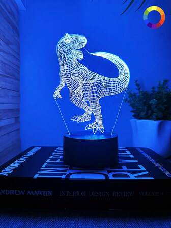 1入創意3d恐龍t-rex形狀的夜燈,7種顏色觸摸控制,適用於家居裝飾、床頭、生日和節慶禮物