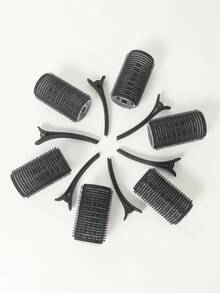 6入組小型黑色自鎖捲髮器連6隻髮夾,diy造型無熱捲髮器 - 黑色 - 查看 2
