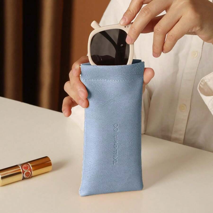 LEHUO Travel Túi đựng kính dập nổi chữ màu xanh