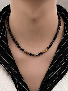 Magic Fish 1入時尚石珠項鍊,適用於父親節,為時尚造型增添精美禮物,派對必備 - 黑色 - 查看 1