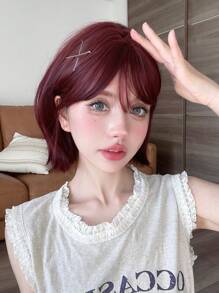 alicegarden 1 Piece Synthetic Heat-Resistant,Short Straight Wig With Bangs In Red Wigs , 12 Inches Long, Made From Fiber, Stylish Wigs, Natural And Realistic Wig - Burgundy - View 5