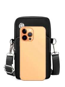 女士休闲运动户外活动手机包手腕包多层纯色零钱包斜挎包印花任意位置单肩包2023新款欧美风格迷你简约多层手机钱包带绳竖款零钱包适合上学拉链便携多功能可爱时尚女士钱包黑色包包礼物礼物教师节礼物心形钱包兼容包袋手机 - 黑色 - 查看 5