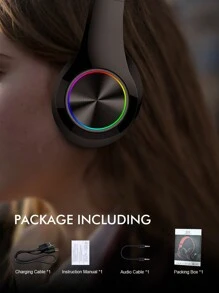 Audífonos Over-ear Con Luz Led De Respiración 7 Colores, Diseño Plegable, Ranura Para Tarjeta Microsd, Bajo Profundo, Usb C, Inalámbrico, Adecuado Para Teléfonos Móviles, Aprendizaje En Línea De Estudiantes, Regalo Asequible - Ver 3