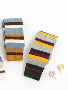 1入組女孩韓語風格拼接顏色緊身打底褲適用於 - 灰色 - 查看 4