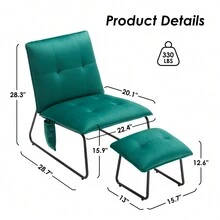 1 juego/2 piezas de funda de sofá de diseño capitoné de terciopelo con funda para reposapiés - Verde Oscuro - Ver 8