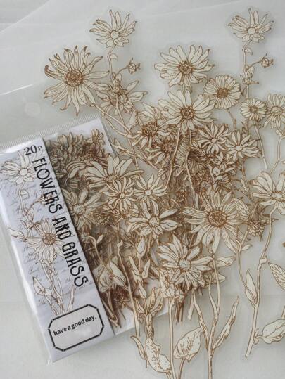 1pack/20pcs Daisy Plant Decoration Pet Waterproof Sticker Back To School