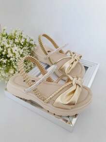 Sandália Infantil Menina Strass Elástico Feminina - Dourado - Visão 1