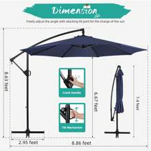 Vongrasig 9 FT Offset Patio Umbrella, Outdoor Hanging Market Cantilever Umbrella, With Fade Resistance & Water-Repellent UV Protection Fabric And Easy Tilt Adjustment For Backyard, Poolside And Garden, 8 Ribs - Blue - View 3