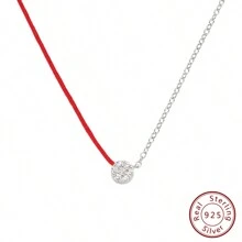 Moonmory 一件時尚真正 925 純銀紅繩吊墜項鍊女式熱藍色繩滴水水晶項鍊首飾聖誕禮物圓形寶石 18k 鍍金 - 圓形寶石 18K 鍍金 - 查看 30