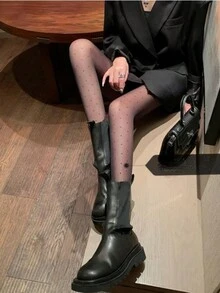 女式黑色圓點圖案絲襪,質感透明,設計時尚,連褲襪 - 黑色 - 查看 2