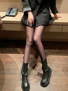 女式黑色圓點圖案絲襪,質感透明,設計時尚,連褲襪 - 黑色 - 查看 4