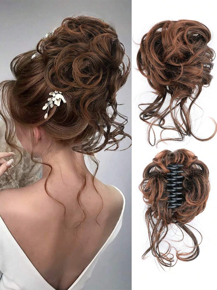 女士爪夾雜亂捲曲的髮髻,裝飾造型用的假髮套,亂糟糟的髮型髮夾,結實的合成髮髻補充頭髮 - 彩色 - 查看 1