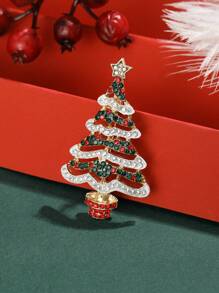 1pc Fashionable Rhinestone Christmas Tree Shaped Brooch Suitable For Christmas Day Wearing - Multicolor - View 3