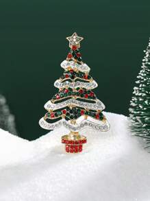 1pc Fashionable Rhinestone Christmas Tree Shaped Brooch Suitable For Christmas Day Wearing - Multicolor - View 2