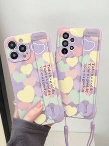 带手机挂饰支架 1 个彩色心形和英文文字 Tpu 腕带手绘手机壳，带支架功能，配有手带，兼容苹果系列 Iphone7 8 11 12 13 14 Promax Plus X Xr Xsmax Se2，兼容三星系列 Galaxy A03s、A03core、A04、A12、A13、A14、A21s、A22、A23、A32、A33、A34、A50、A51、A52、A53、A54、A71、A72、A73、S20fe、S21、S21plus、S21ultra、S22、S22plus、S22ultra，兼容小米 Redmi 系列 Redmi9、Redmi9a、Redmi9c、Redmi10、Redmi10a、Redmi10c、Redmi Note9、Redmi Note9pro、Redmi Note9s、Redmi Note10、Redmi Note11、Redmi Note12、Redmi K30、Redmi K30pro、Redmi K40、Redmi K50、Redmi K60。防水防震防摔防刮 - 彩色 - 查看 5