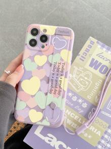 带手机挂饰支架 1 个彩色心形和英文文字 Tpu 腕带手绘手机壳，带支架功能，配有手带，兼容苹果系列 Iphone7 8 11 12 13 14 Promax Plus X Xr Xsmax Se2，兼容三星系列 Galaxy A03s、A03core、A04、A12、A13、A14、A21s、A22、A23、A32、A33、A34、A50、A51、A52、A53、A54、A71、A72、A73、S20fe、S21、S21plus、S21ultra、S22、S22plus、S22ultra，兼容小米 Redmi 系列 Redmi9、Redmi9a、Redmi9c、Redmi10、Redmi10a、Redmi10c、Redmi Note9、Redmi Note9pro、Redmi Note9s、Redmi Note10、Redmi Note11、Redmi Note12、Redmi K30、Redmi K30pro、Redmi K40、Redmi K50、Redmi K60。防水防震防摔防刮 - 彩色 - 查看 3