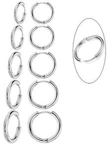 小号银质耳环套装，男女通用，14K 镀层，防过敏，轻质耳环，适合敏感耳朵，日常佩戴，适合耳软骨穿孔 6 毫米/7 毫米/8 毫米/9 毫米/10 毫米（5 对） - 銀色 - 查看 8