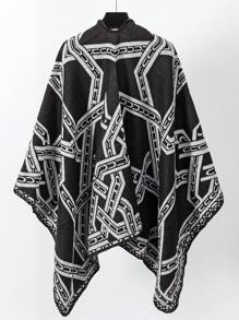 Women's Metallic Thread Open Front Split Shawl, All Seasons - Black and White - View 7
