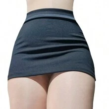 Minifalda recta elegante para mujer con tejido elástico medio para un look sexy. - Negro - Ver 2