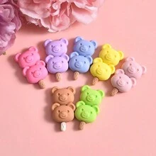 10个随机仿真迷你哑光彩色可爱小熊冰棒娃娃屋厨房树脂吊坠，可用于DIY珠宝制作、个性化礼物和DIY装饰 - 彩色 - 查看 2