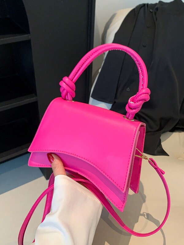 Einfarbige Simple Asymmetrische Tasche Mit Verdrehte Knoten Dekoration Klapptop Handtasche Crossbody Tasche