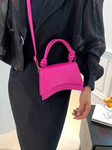 Solid Color Simple Asymmetrical Bag With Twist Knot Decor Flap Top Handbag Crossbody Bag - Hot Pink - View 7
