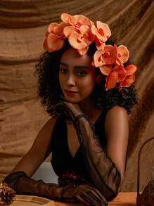 2pcs Glove Hair Accessory Set Gothic Garland Headband Cosplay Dance Party Wedding Headwear Costume Accessories - Orange - View 3