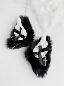 Cute 2pcs/1pair Cat Ear & Wing Shaped Hair Clips With Plush Edge For Hair Accessories In Surprise/Lolita Style - Black and White - View 5