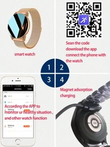 1 pieza Reloj inteligente con pulsómetro deportivo con correa de aleación de aluminio para hombres y mujeres con correa de silicona de 1 pieza, para el trabajo, gimnasio y correr - Plateado - Ver 7