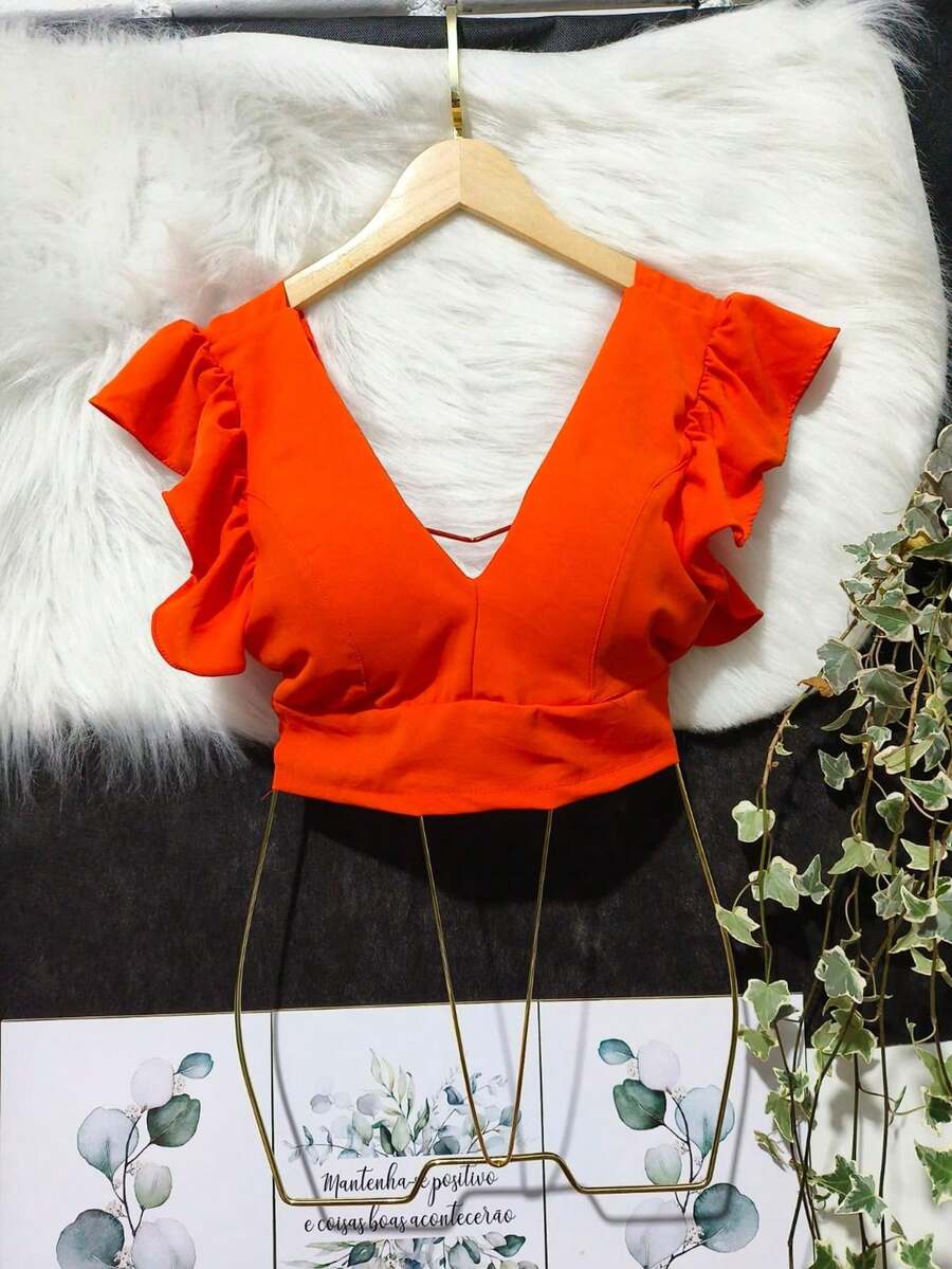 Women Tops - 橘色 - 查看 1