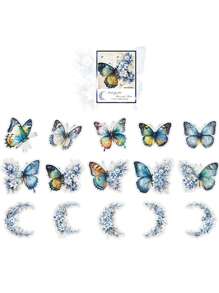1pack/30sheets Butterfly, Moon, Flowers Themed Waterproof Scrapbook Stickers For Journaling, Diy Crafts Back To School