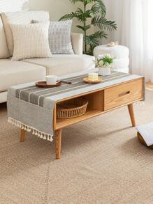Minimalist Style Table Runner With Pocket For Coffee Table, Gray Striped Polyester, For Indoor Use - Grey - View 4