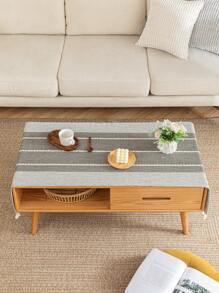 Minimalist Style Table Runner With Pocket For Coffee Table, Gray Striped Polyester, For Indoor Use - Grey - View 5