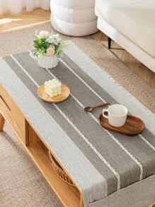 Minimalist Style Table Runner With Pocket For Coffee Table, Gray Striped Polyester, For Indoor Use - Grey - View 6