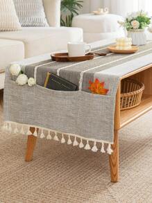 Minimalist Style Table Runner With Pocket For Coffee Table, Gray Striped Polyester, For Indoor Use - Grey - View 2