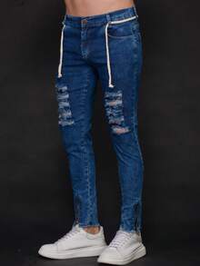 Men Jeans - 深色水洗藍 - 查看 3