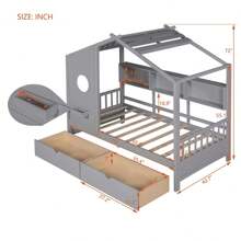 Wooden Twin Size House Bed With 2 Drawers,Kids Bed With Storage Shelf, Gray - Grey - View 4